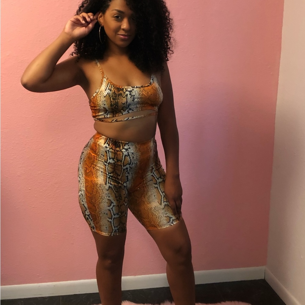 2 piece orange snake skin